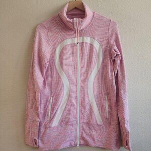 Lululemon In Stride Jacket Womens 8 Pink Heather Full Zip Thumbholes Pockets